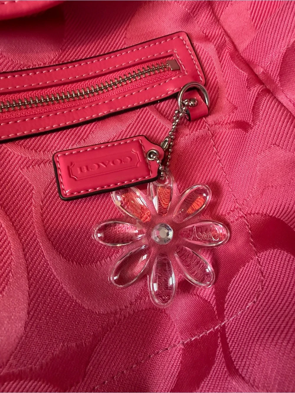 Coach Pink Signature Mini Backpack with Flower Charm